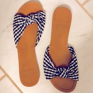 Express Black White Gingham Slides Sandals Size 8